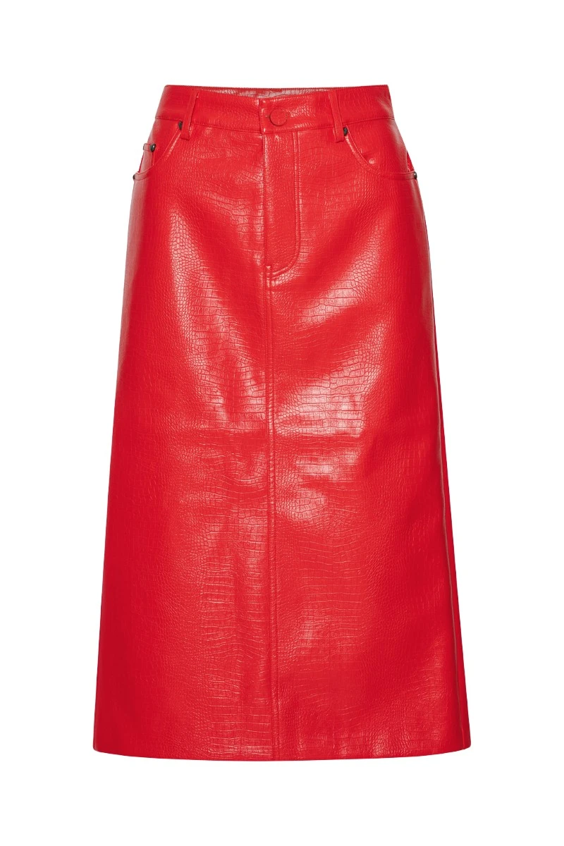 Rotate-Birger-Christensen-Textured-Midi-Skirt-Red83281_nobg Textured Midi Skirt Red - Image 1