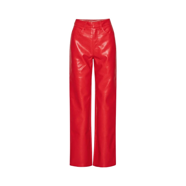 Textured Straight Pants Red