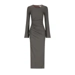Beau Gathered Long Sleeve Midi Dress - Dark Ash