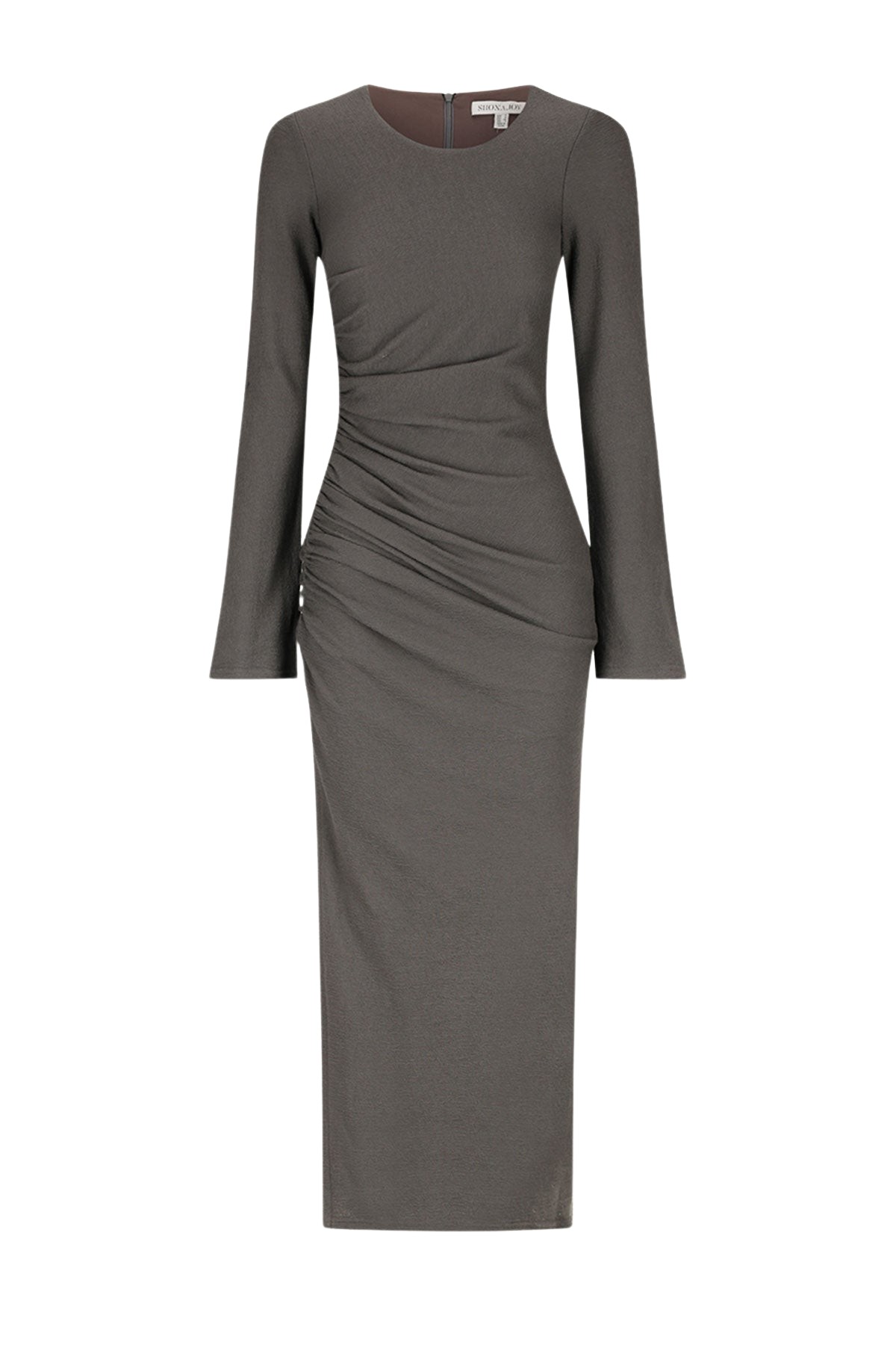 Shona Joy Beau Gathered Long Sleeve Midi Dress – Dark Ash