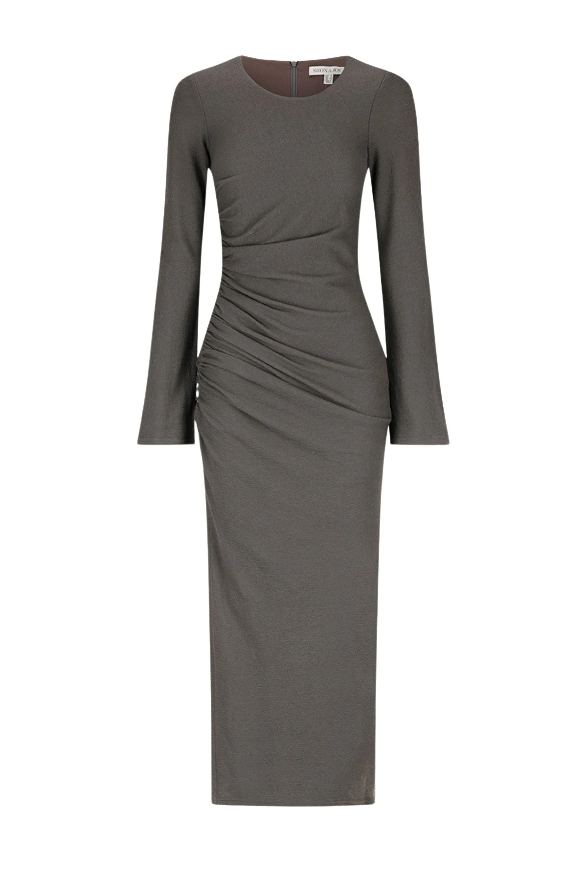 Shona-Joy-Beau-Gathered-Long-Sleeve-Midi-Dress-Dark-Ash-682473_nobg Beau Gathered Long Sleeve Midi Dress - Dark Ash - Image 1