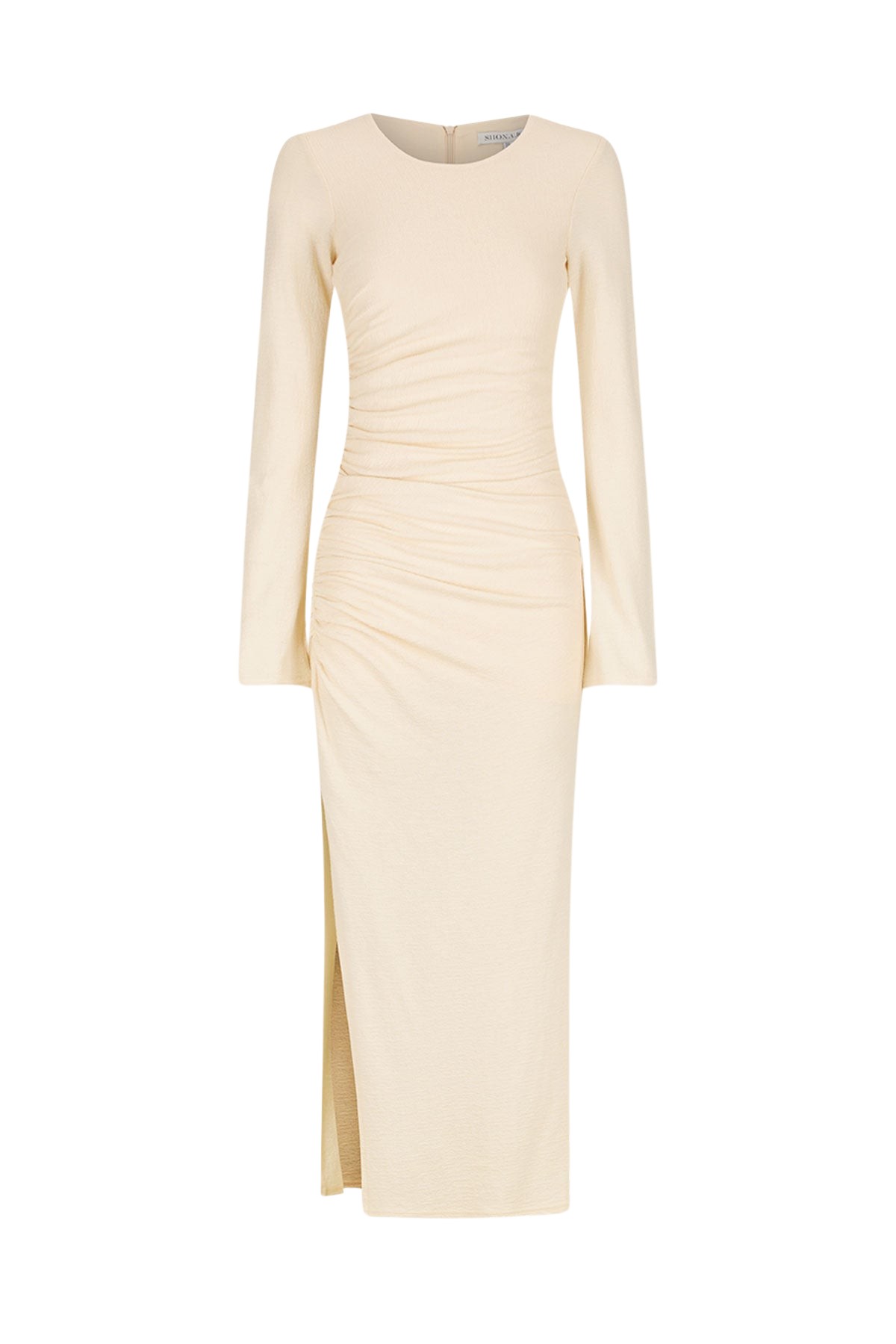 Shona Joy Beau Gathered Long Sleeve Midi Dress – Macadamia