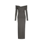 Beau Off Shoulder Twist Front Midi Dress - Dark Ash
