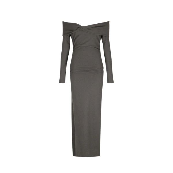 Beau Off Shoulder Twist Front Midi Dress - Dark Ash