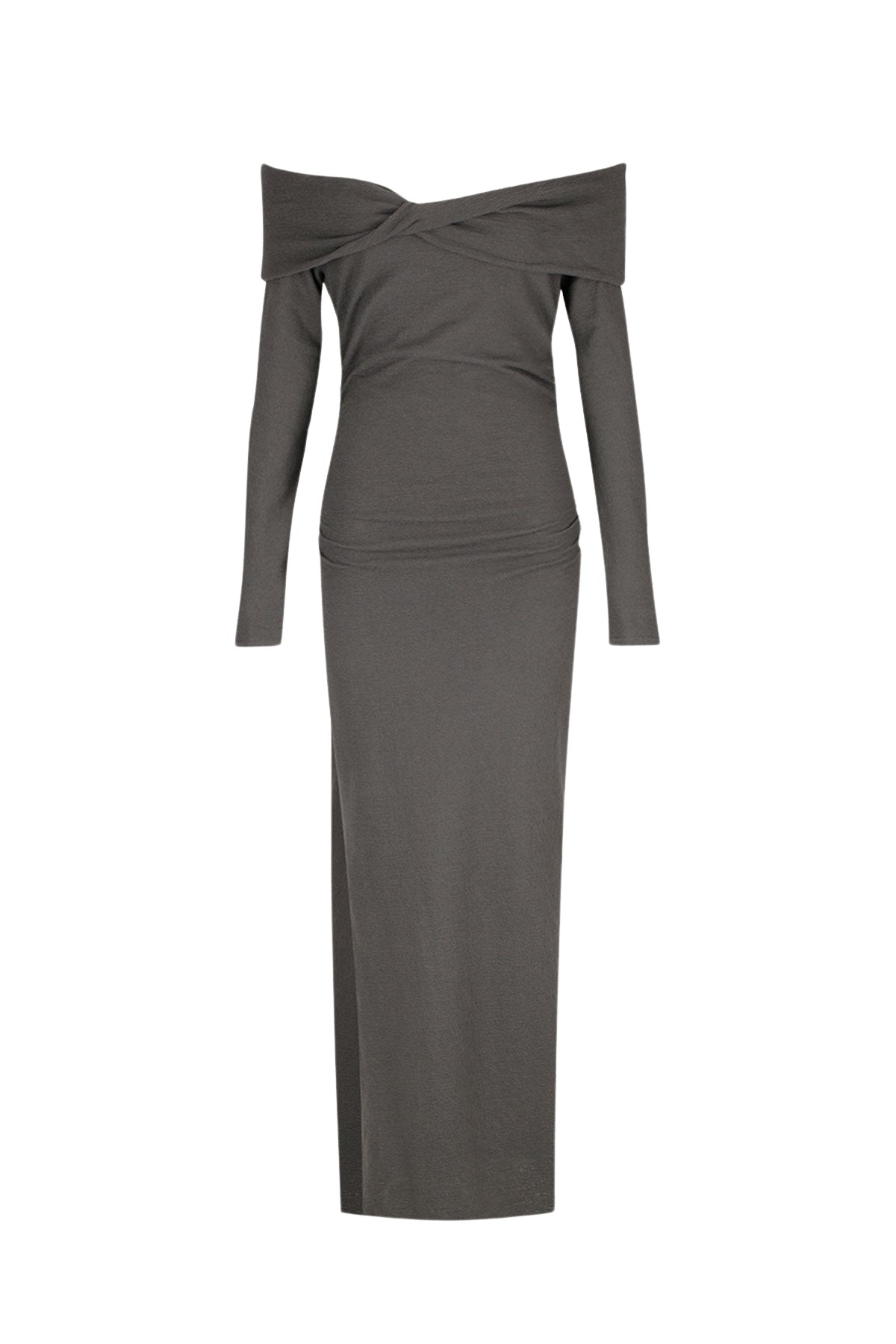Shona Joy Beau Off Shoulder Twist Front Midi Dress – Dark Ash