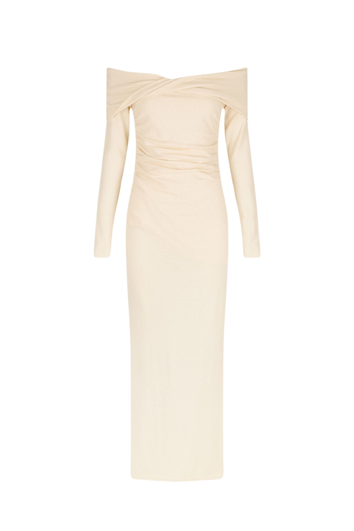 Shona Joy Beau Off Shoulder Twist Front Midi Dress – Macadamia