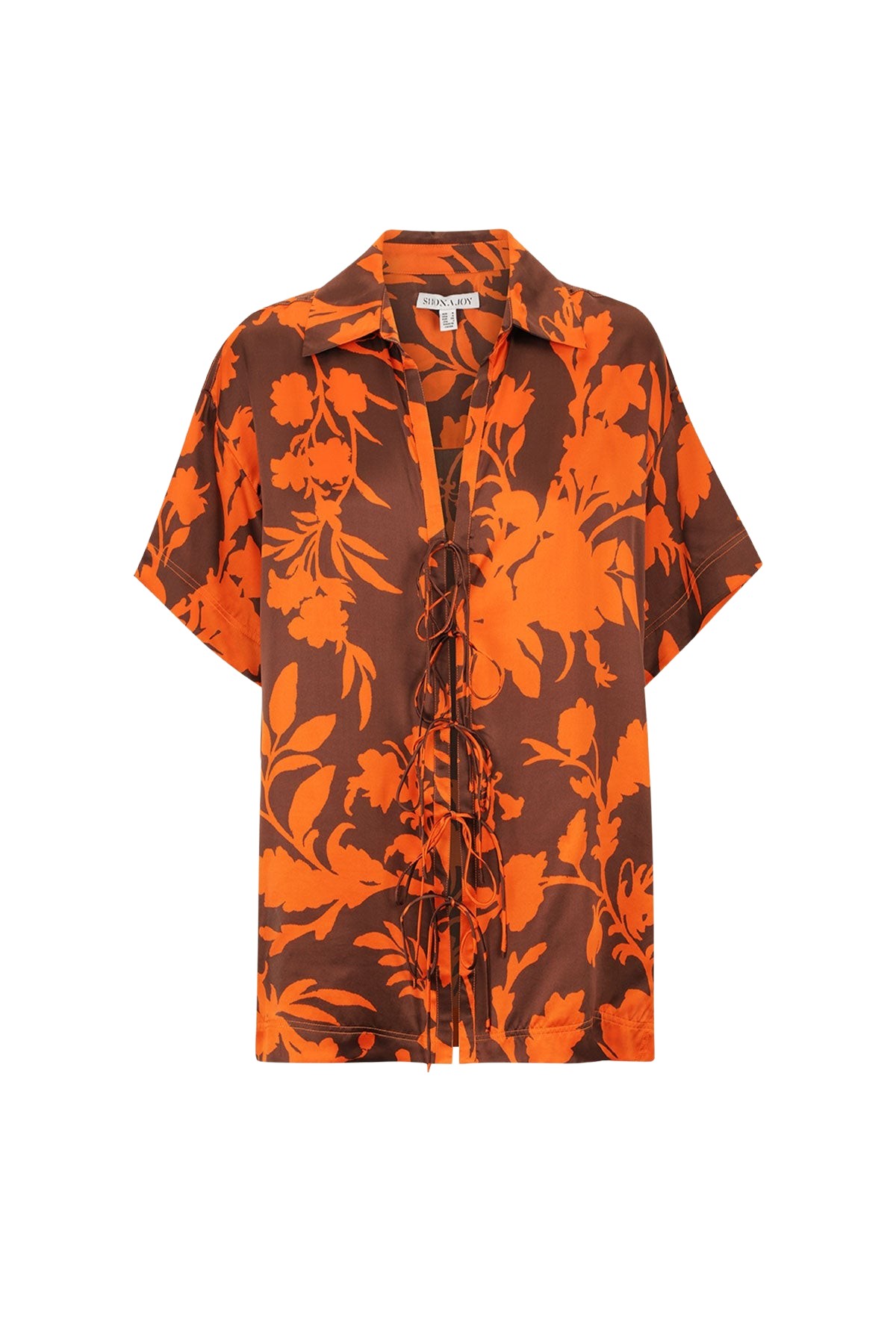 Shona Joy Flora Silk Short Sleeve Relaxed Shirt With Ties