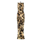 Lai Silk High Neck Ruched Maxi Dress