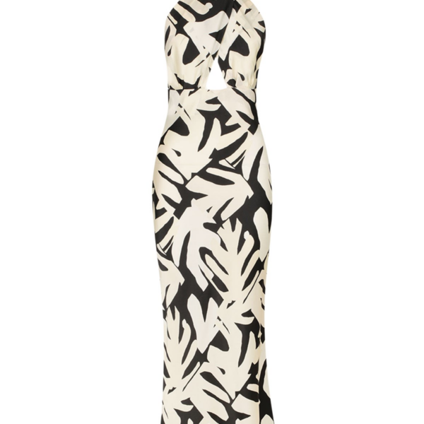Shona Joy Micah Silk Cross Front Halter Bias Midi Dress