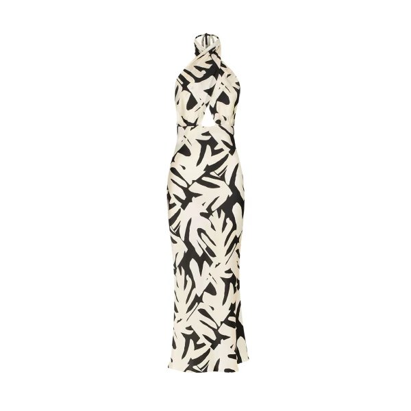Micah Silk Cross Front Halter Bias Midi Dress
