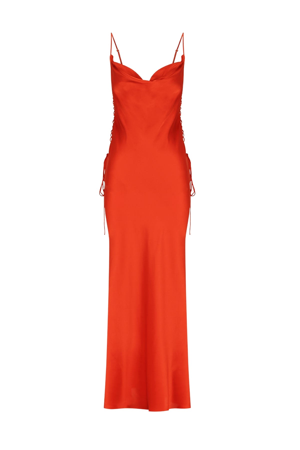 Shona Joy Milenna Silk Cowl Neck Lace Up Maxi Dress – Chilli Red