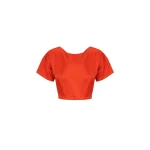 Milenna Silk Open Back Drawstring Crop Top - Chilli Red