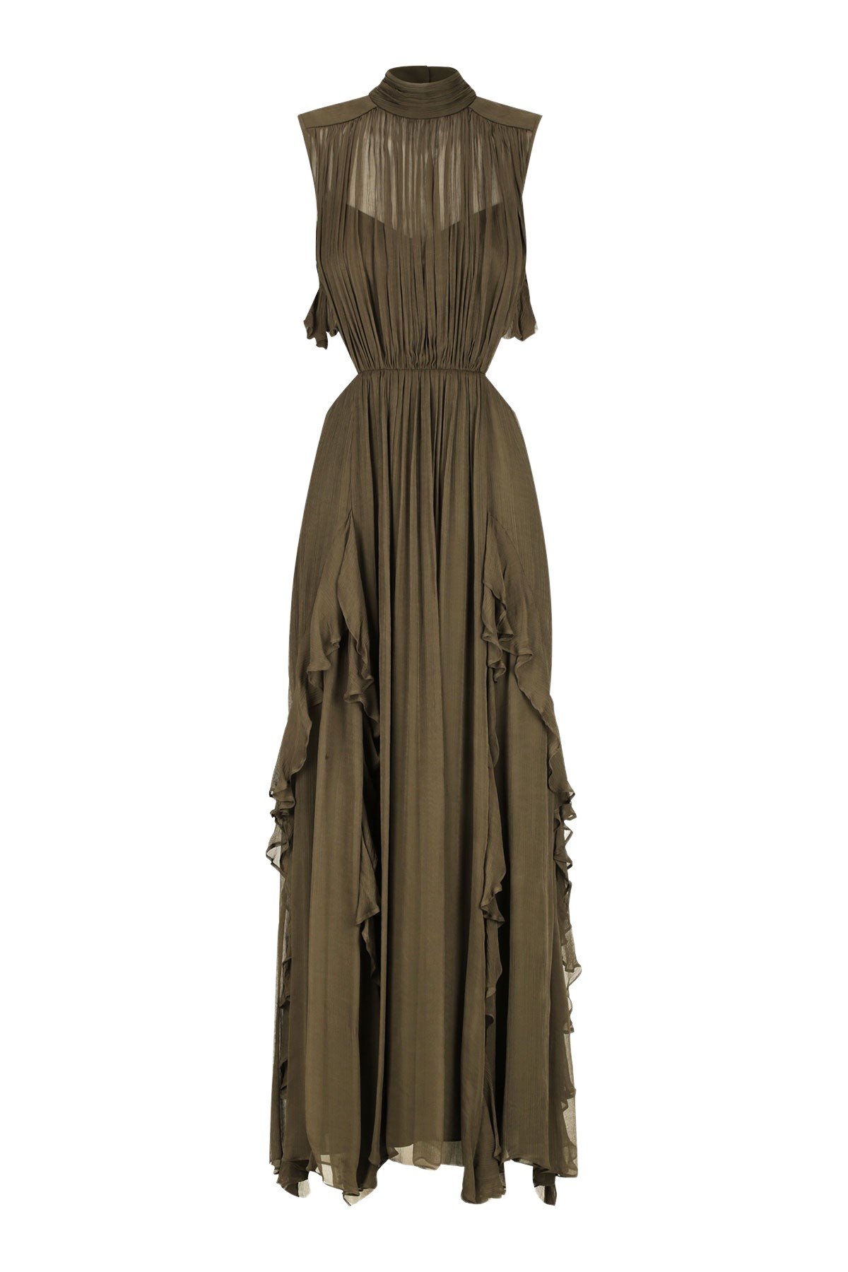 Shona Joy Oden Backless Frill Maxi Dress – Olive
