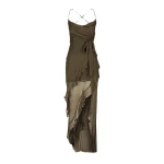 Oden Cowl Neck Asymmetrical Maxi Dress - Olive