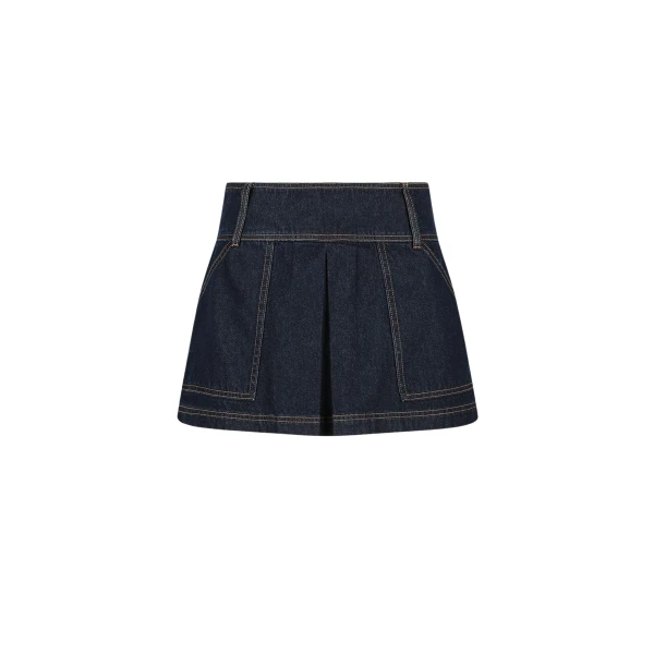 Rita Pleat Mini Skirt - Deep Indigo
