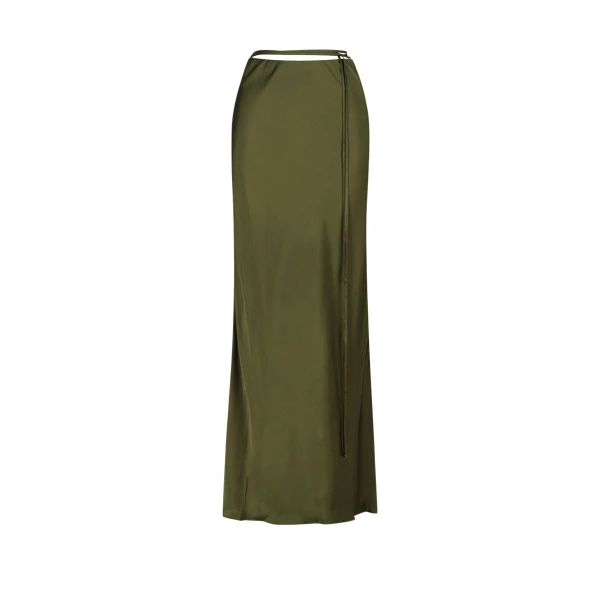 Shae Bias Tie Maxi Skirt - Pine Green