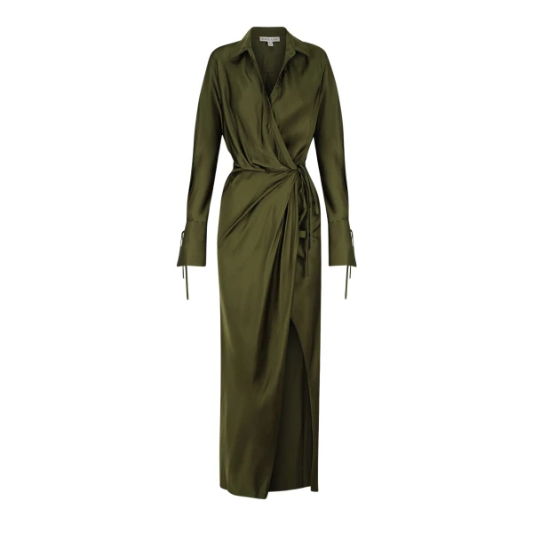 Shae Draped Shirt Maxi Dress - Pine Green