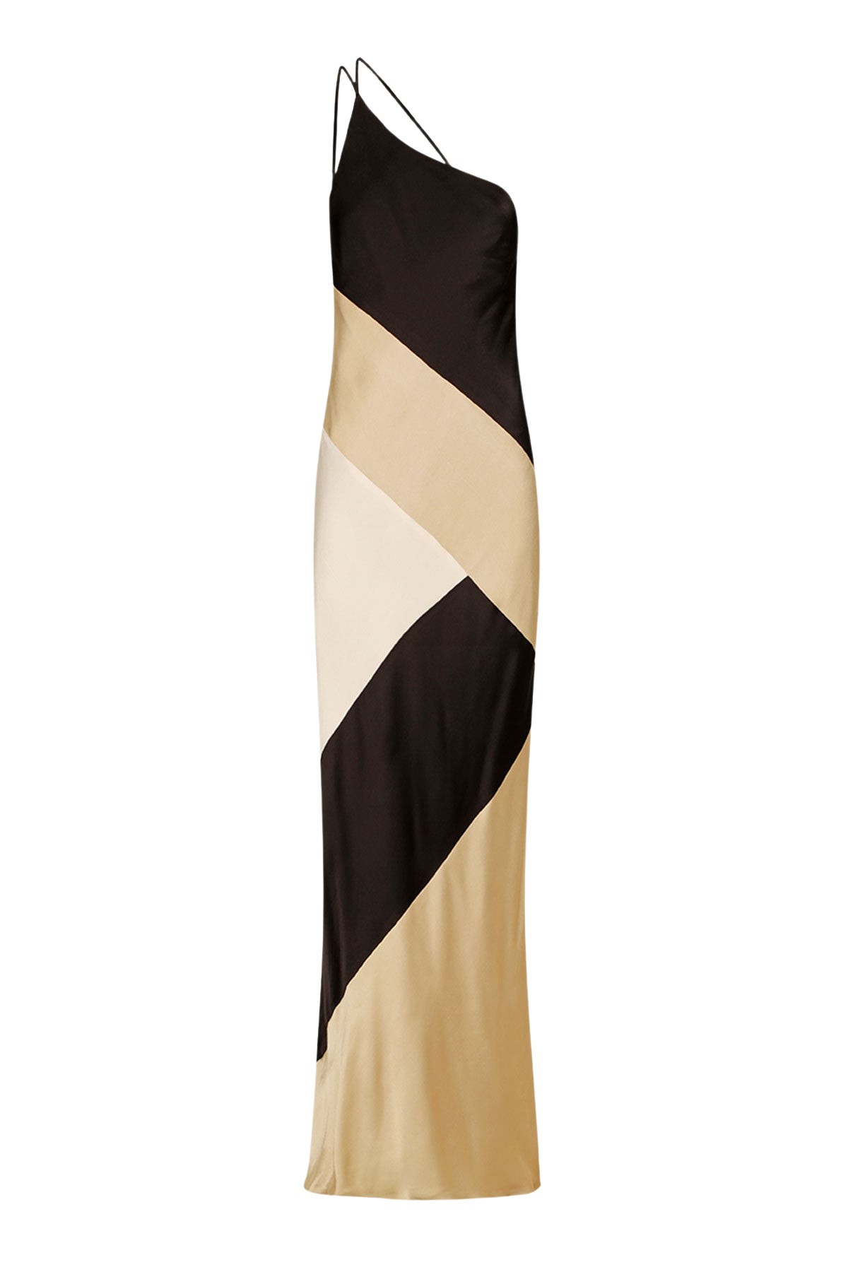 Shona Joy Sofia Contrast One Shoulder Cowl Back Maxi Dress – Black/Multi