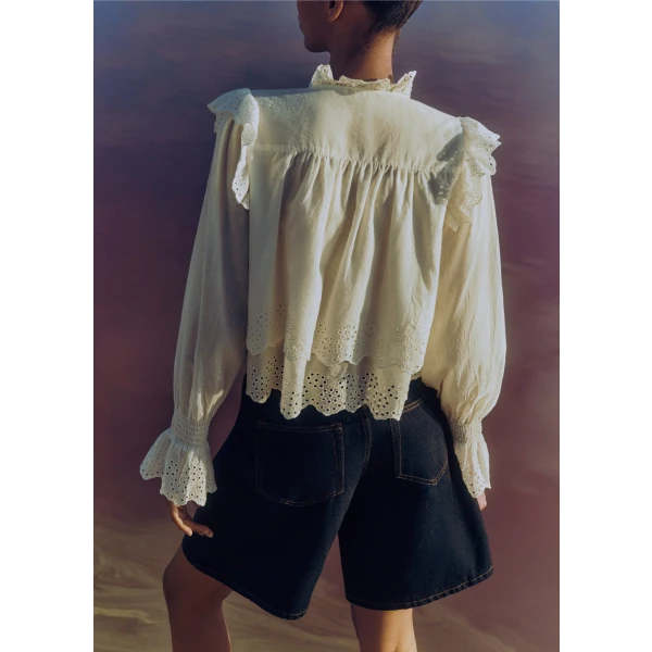 Cotton Broderie Ruffle Cropped Top - Image 6