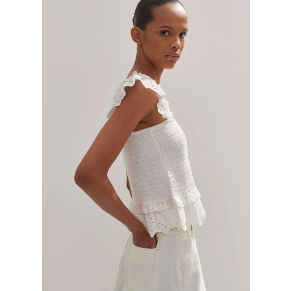Cotton Delicate Broderie Shirred Top - Image 5