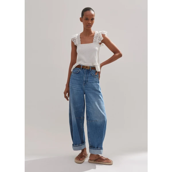 Cotton Delicate Broderie Shirred Top - Image 6