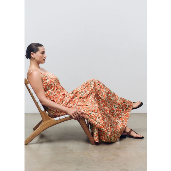 Cotton Graphic Floral Print Full-Length Dress - Image 5