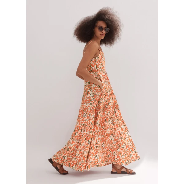 Cotton Graphic Floral Print Full-Length Dress - Image 6