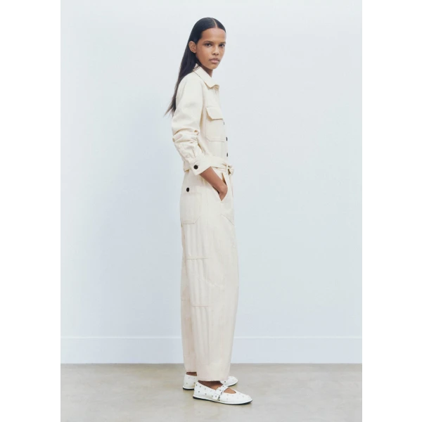 Cotton Herringbone Utility Jumpsuit - Image 5