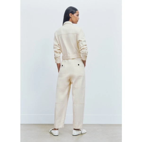 Cotton Herringbone Utility Jumpsuit - Image 6