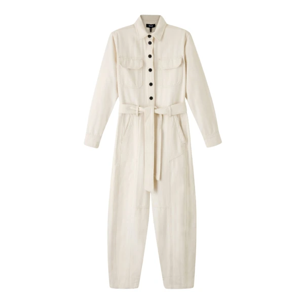 Cotton Herringbone Utility Jumpsuit