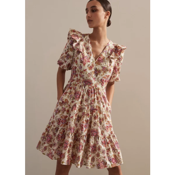 Cotton Paisley Print Short Dress + Belt - Image 5