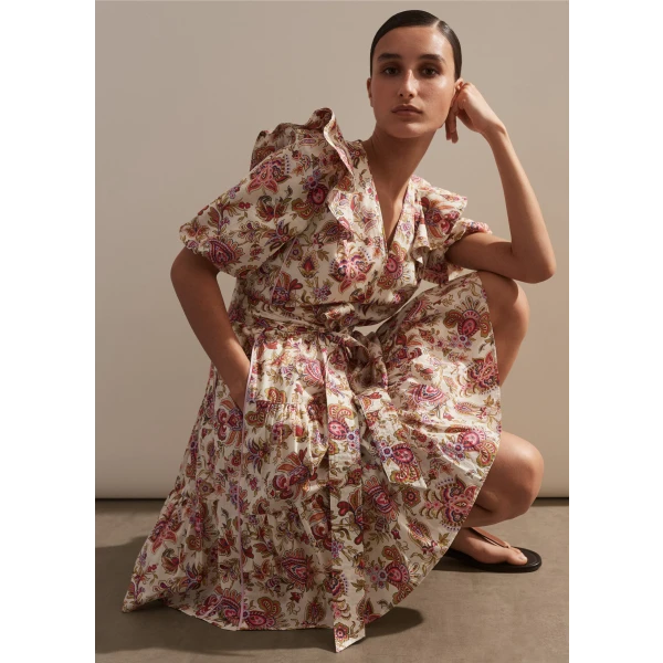 Cotton Paisley Print Short Dress + Belt - Image 6