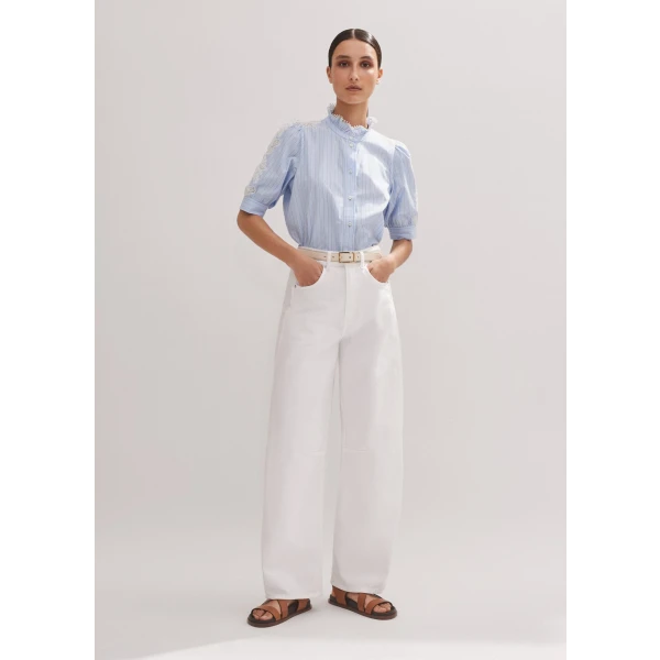 Cotton Stripe Lace Detail Blouse - Image 5