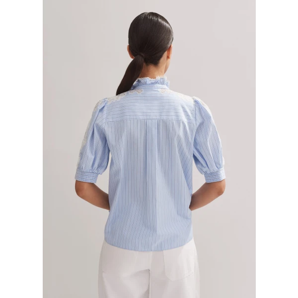 Cotton Stripe Lace Detail Blouse - Image 6