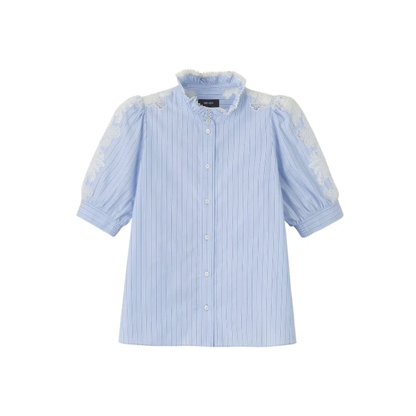 Cotton Stripe Lace Detail Blouse