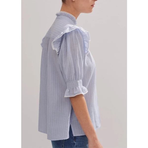 Cotton Voile Stripe Short Sleeve Top - Image 5