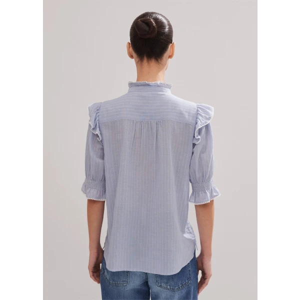Cotton Voile Stripe Short Sleeve Top - Image 6