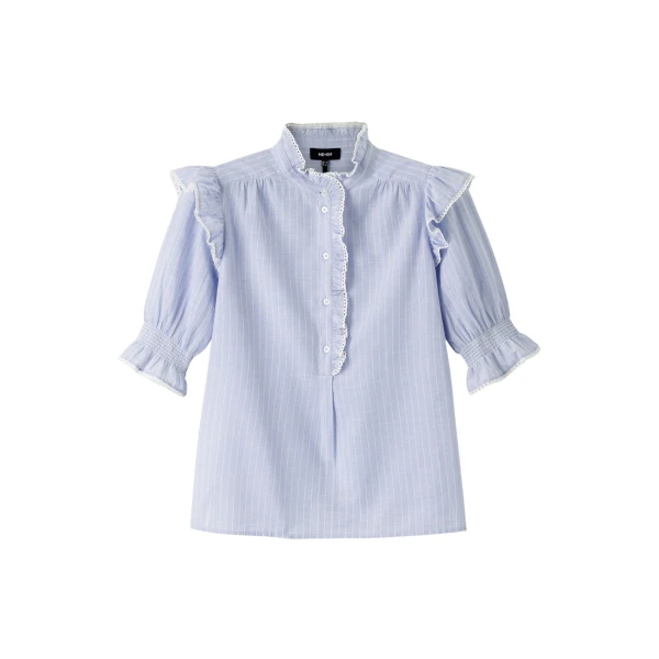 Cotton Voile Stripe Short Sleeve Top