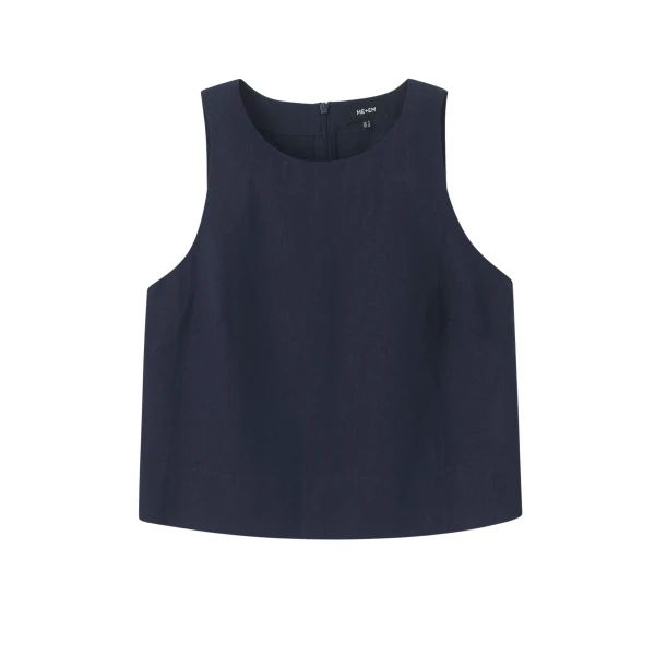 Linen-Blend Crop Boxy Vest