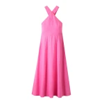 Linen-Blend Crossover Maxi Dress