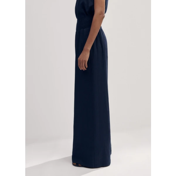 Linen-Blend Shirred Waist Wide-Leg Pant - Image 5