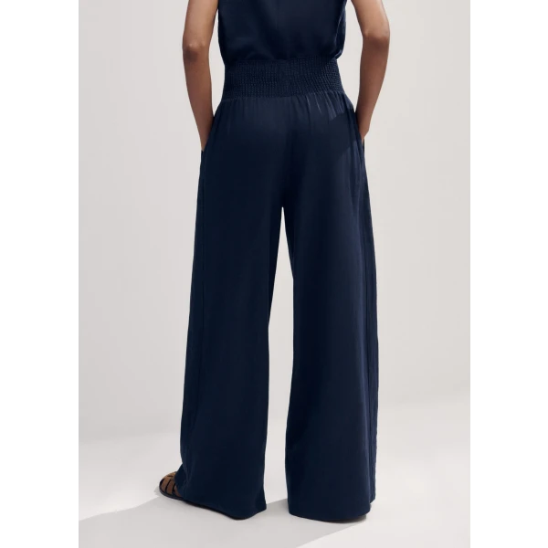 Linen-Blend Shirred Waist Wide-Leg Pant - Image 6