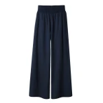 Linen-Blend Shirred Waist Wide-Leg Pant