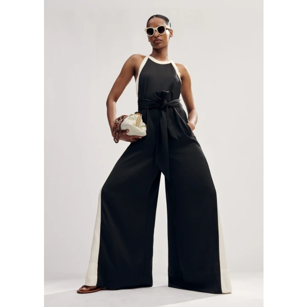 Monochrome Halterneck Jumpsuit + Belt - Image 5