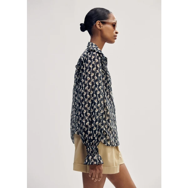 Silk Cotton Gingko Leaf Print Blouse - Image 5