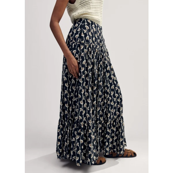 Silk Cotton Gingko Leaf Print Skirt + Belt - Image 5