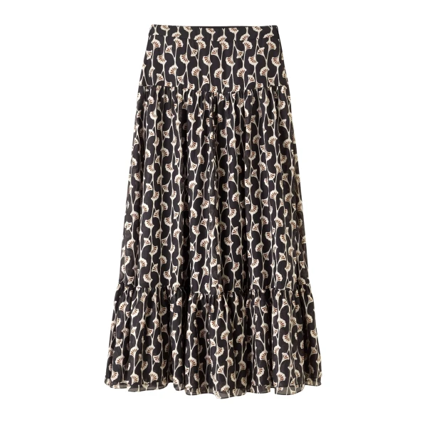 Silk Cotton Gingko Leaf Print Skirt + Belt