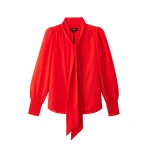 Silk V-Neck Tie Swing Blouse