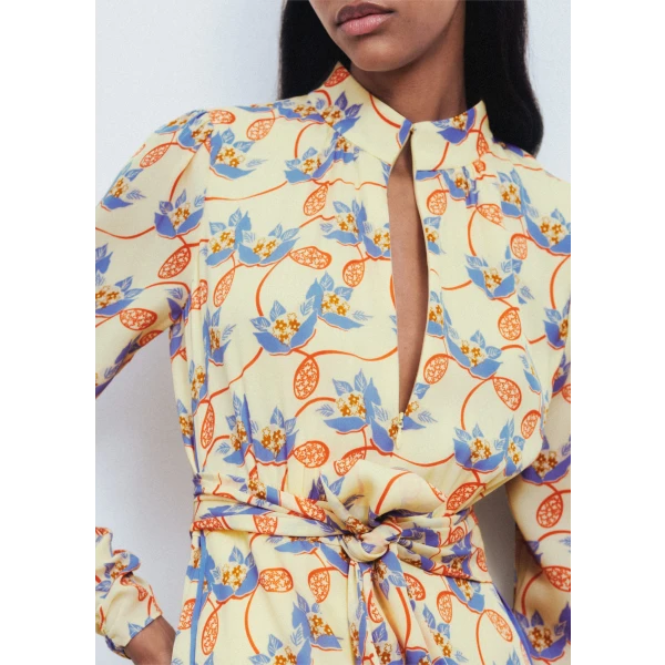 Silk Waterlily Print Midi Dress + Belt - Image 5