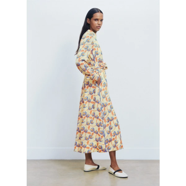 Silk Waterlily Print Midi Dress + Belt - Image 6
